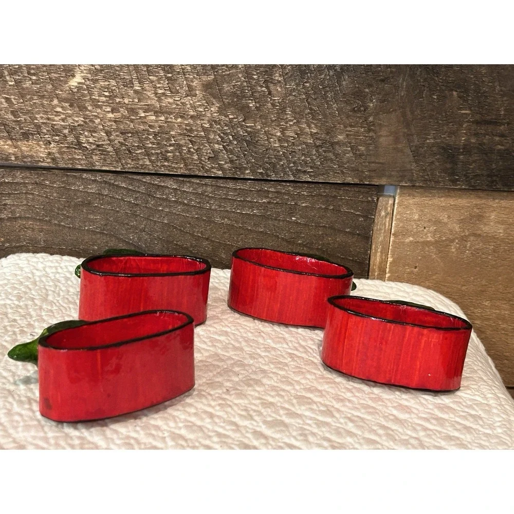 Set 4 Paper Mache Napkin Rings Peppers Chilies‎ Fiesta Mexico Theme
